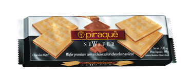 newwafer chocolate ao leite.jpg - Açúcar, farinha de trigo rica com ferro e ácido fólico, gordura vegetal interesterificada, maltodextrina, amido de milho, leite em pó e sal. Estabilizante: lecitina de soja, fermento químico: bicarbonato de sódio, corante natural carmin de cochonilla, acidulante: ácido cítrico e aroma natural de chocolate e acidulante: ácido cítrico. CONTÉM GLÚTEN.Porção por 100 g (10 unidades).